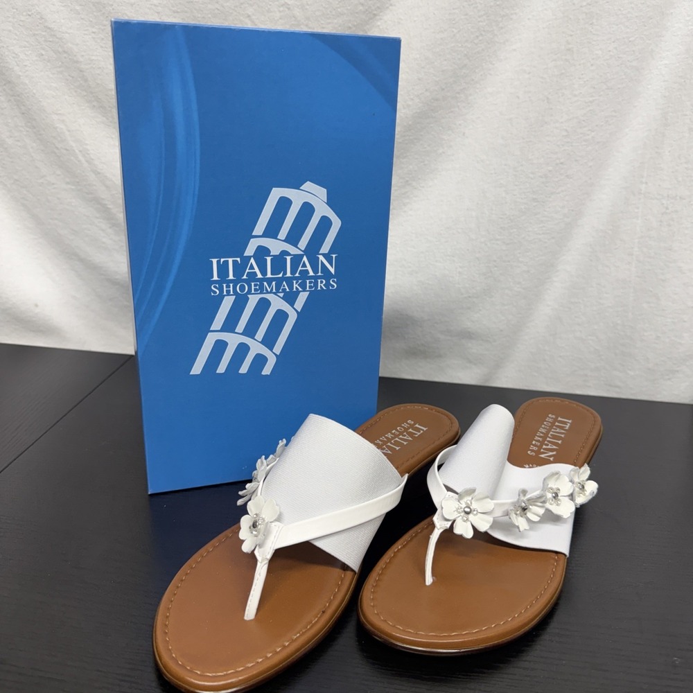 Italian Shoemakers Vivica Sandal Women 10 White Floral Wedge Heel Thong
